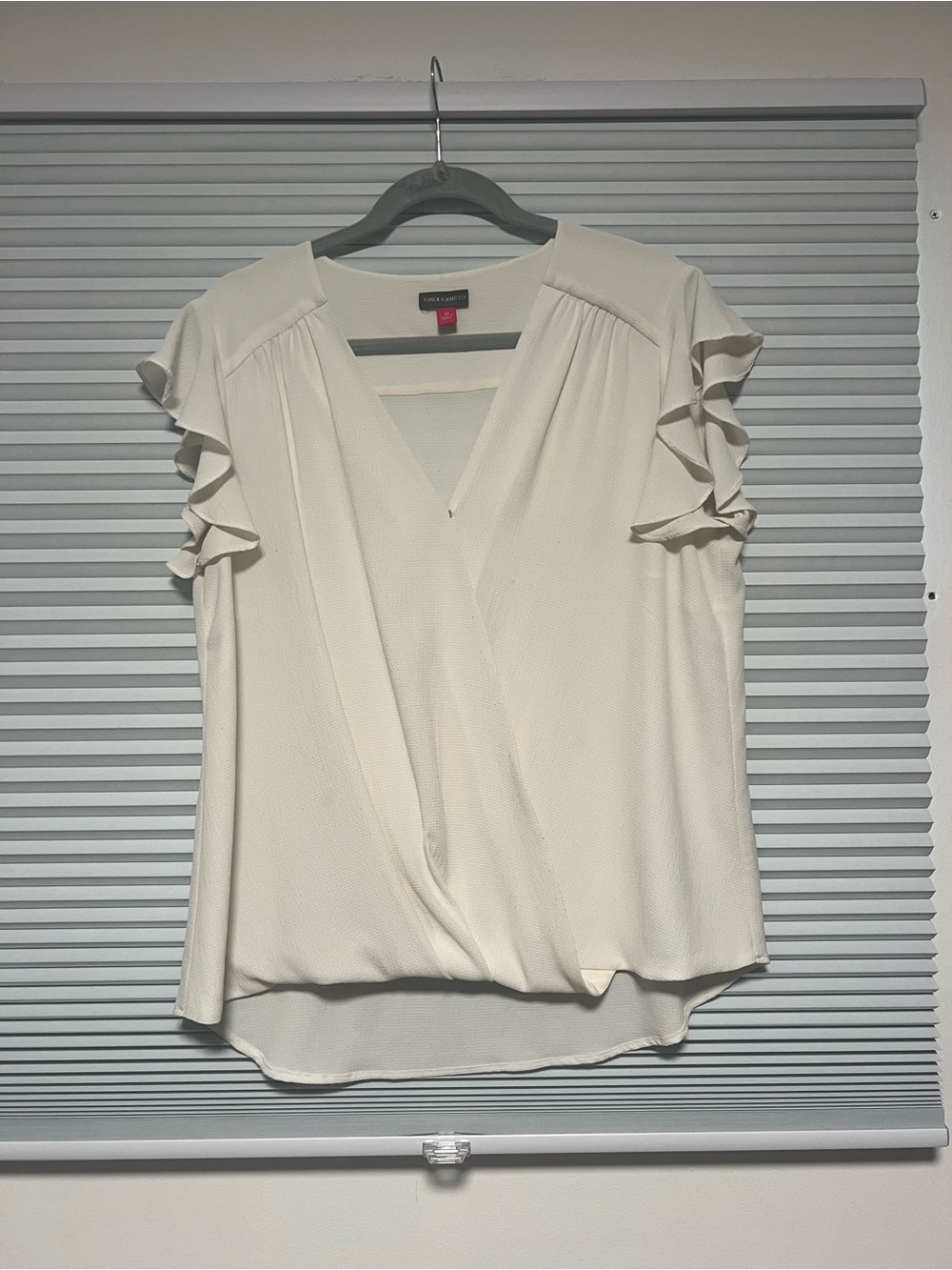 Vince Camuto Cream Ruffle Sleeve Surplice Blouse - Women